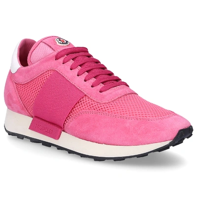 Shop Moncler Low-top Sneakers Louise Calfskin Suede Logo Rose In Pink