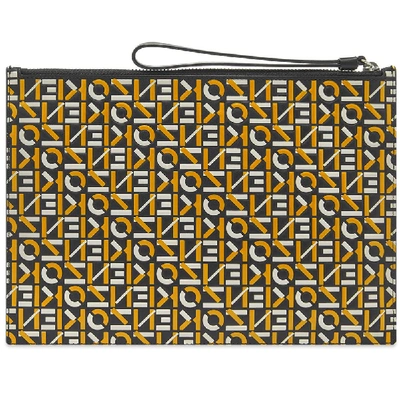 Shop Kenzo Large Monogram Repeat Pouch In Yellow