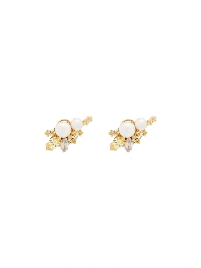 Shop Anton Heunis Flower Pearl Crystal Earrings In Yellow