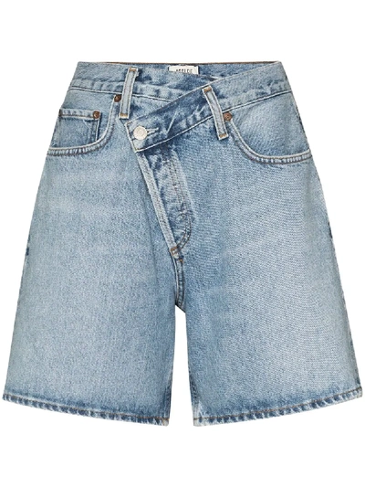 Shop Agolde Wrap Waist Denim Shorts In Blue