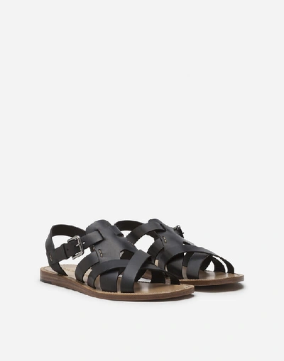 Shop Dolce & Gabbana Calfskin Sandals In Black