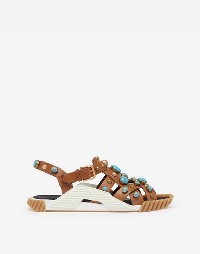 Shop Dolce & Gabbana Ns1 Sandals In Cowhide With Stone Embroidery In Multicolored