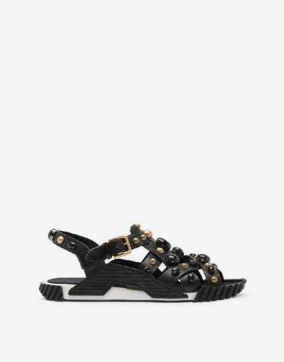 Shop Dolce & Gabbana Ns1 Sandals In Cowhide With Stone Embroidery