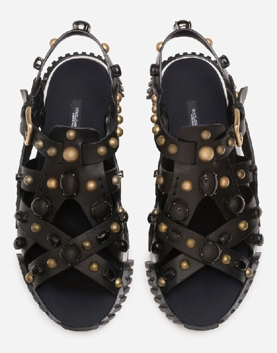 Shop Dolce & Gabbana Ns1 Sandals In Cowhide With Stone Embroidery
