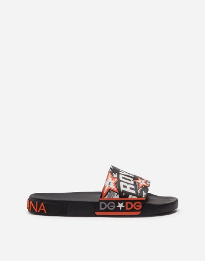 Shop Dolce & Gabbana Rubber Beachwear Sliders With Jungle Sport Print