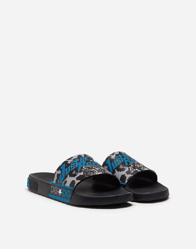 Shop Dolce & Gabbana Rubber Beachwear Sliders With Jungle Sport Print