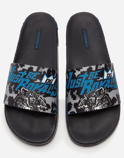 Shop Dolce & Gabbana Rubber Beachwear Sliders With Jungle Sport Print