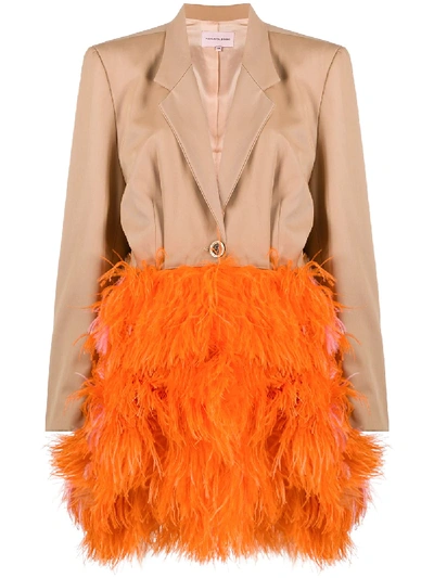 Shop Natasha Zinko Long-sleeve Feather Coat In Brown