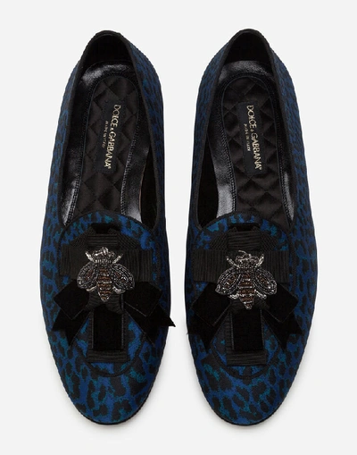 Shop Dolce & Gabbana Leopard-design Jacquard Slippers With Patch Embellishment