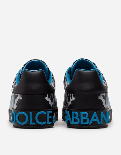 Shop Dolce & Gabbana Calfskin Nappa Portofino Sneakers With Jungle Sport Print In Multicolor