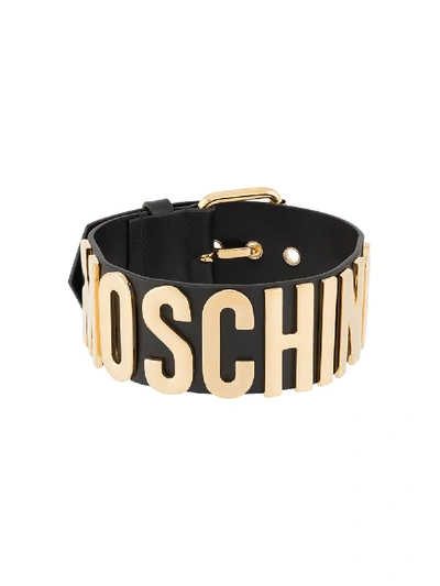 Shop Moschino Logo Lettering Leather Choker In Black