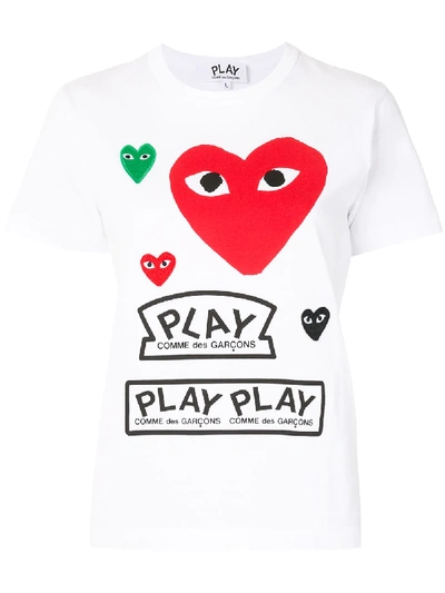 Shop Comme Des Garçons Play Logo Print Short Sleeve T-shirt In White