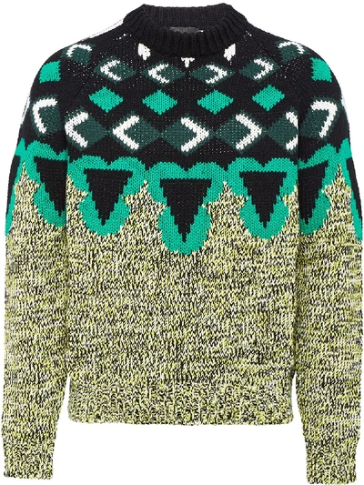 Shop Prada Geometric Knitted Jumper In Green