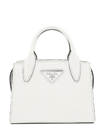Shop Prada Saffiano Leather Handbag In White