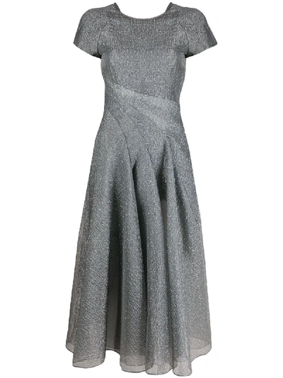 Shop Emporio Armani Metallized Flared Midi Dress In Silver