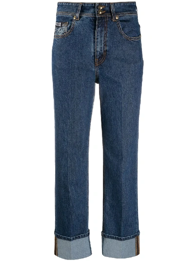 Shop Versace Jeans Couture High-rise Turn Up Jeans In Blue