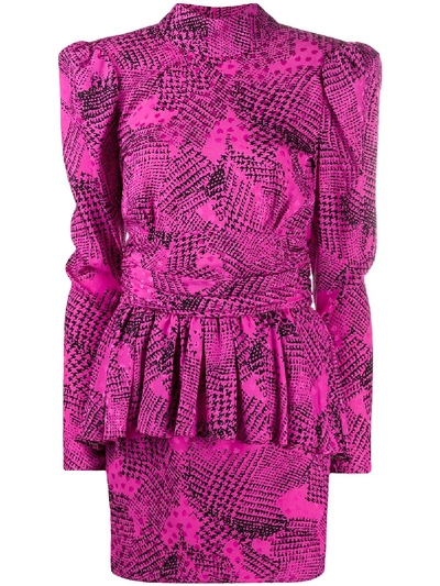 Shop Alessandra Rich Peplum Abstract Print Dress In Pink