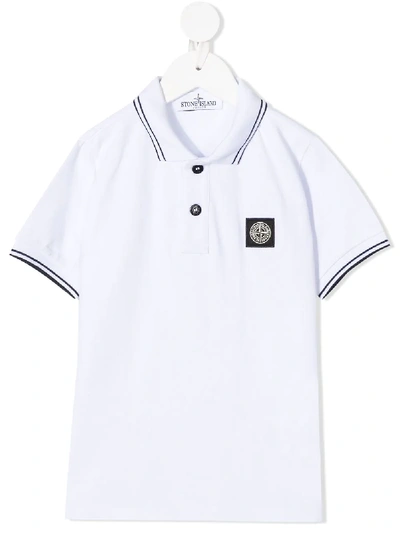 Shop Stone Island Junior Contrast-trim Logo Polo Shirt In White