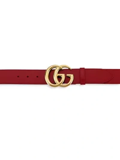 Shop Gucci Men's New Marmont Leather Belt In Red