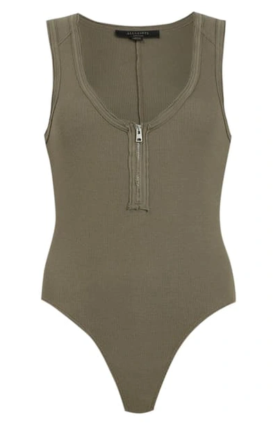 Shop Allsaints Alicia Rib Bodysuit In Utility Green