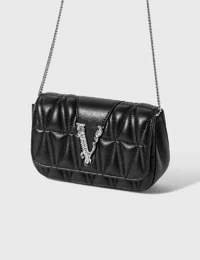 Shop Versace Virtus Quilted Evening Bag In Black