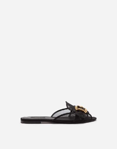 Shop Dolce & Gabbana Slides And Mules - Mesh Mules With Baroque Dg Logo In Black