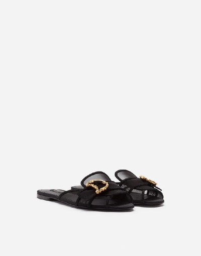 Shop Dolce & Gabbana Slides And Mules - Mesh Mules With Baroque Dg Logo In Black