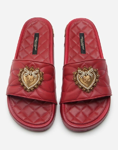 Shop Dolce & Gabbana Beachwear Devotion Sliders In Matelassé Nappa Leather