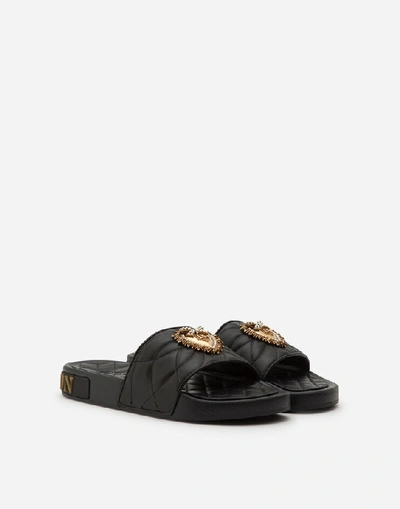 Shop Dolce & Gabbana Beachwear Devotion Slides In Matelassé Nappa Leather