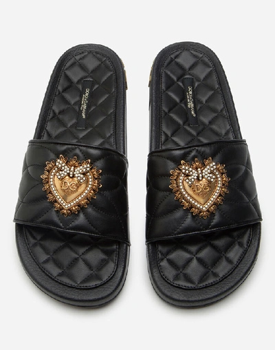 Shop Dolce & Gabbana Beachwear Devotion Slides In Matelassé Nappa Leather