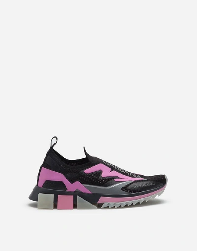 Shop Dolce & Gabbana Sorrento Sneakers In Stretch Jersey With Logo In Black/pink