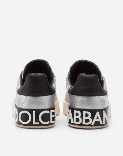 Shop Dolce & Gabbana Calfskin Nappa Portofino Sneakers With Lettering Print