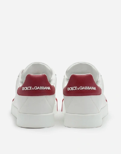 Shop Dolce & Gabbana Portofino Sneakers In Nappa Leather And Rubber Toe-cap In White/red