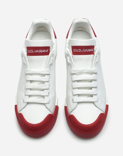 Shop Dolce & Gabbana Portofino Sneakers In Nappa Leather And Rubber Toe-cap In White/red