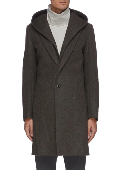 Shop Attachment Double Layer Single Breast Hood Wool Cashmere Blend Coat In Grey