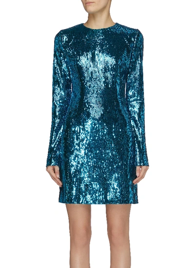 Shop Galvan 'oceana' Sequins Halter Neck Gown In Blue