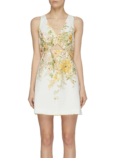 Shop Zimmermann Amelie Floral Print Cut Out Dress In White