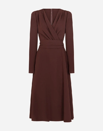 Shop Dolce & Gabbana Longuette Dress In Cady Fabric With Belt