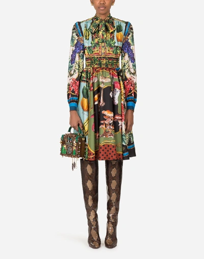 Shop Dolce & Gabbana Midi Dress In Twill With Autumn Print