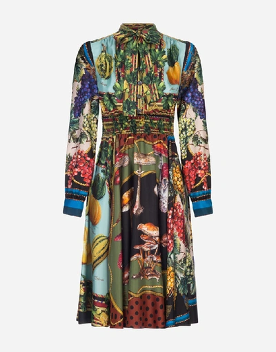 Shop Dolce & Gabbana Midi Dress In Twill With Autumn Print