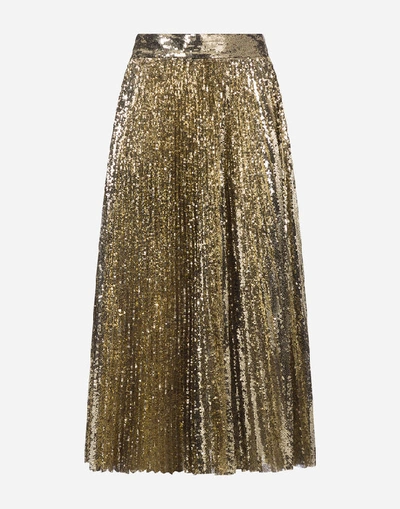 Shop Dolce & Gabbana Longuette Plisse Skirt With Sequins