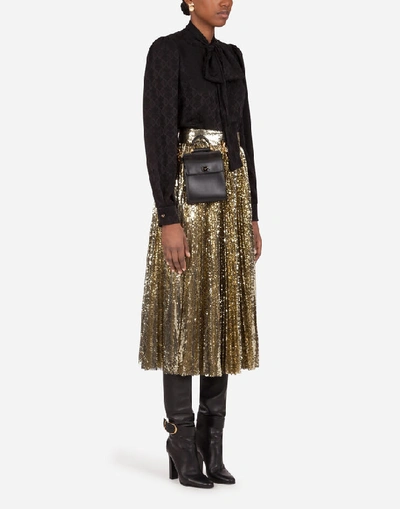 Shop Dolce & Gabbana Longuette Plisse Skirt With Sequins