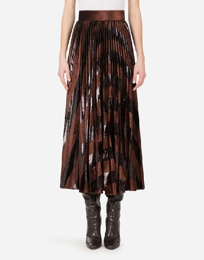 Shop Dolce & Gabbana Pleated Longuette Skirt In Corduroy