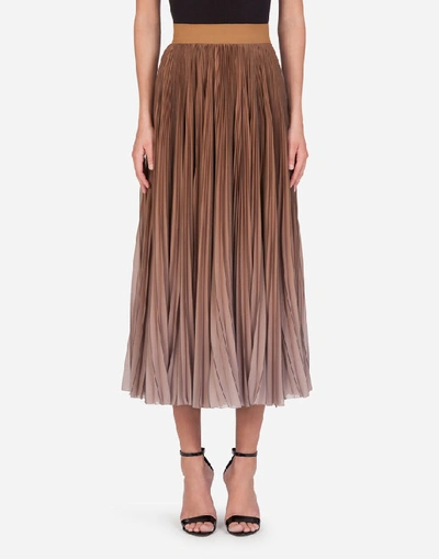 Shop Dolce & Gabbana Longuette Plisse Skirt In Chiffon With Degradé Print In Beige