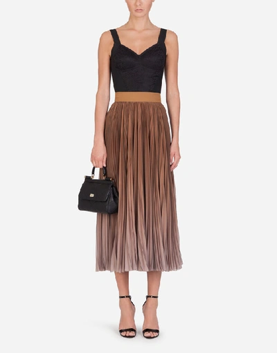 Shop Dolce & Gabbana Longuette Plisse Skirt In Chiffon With Degradé Print In Beige