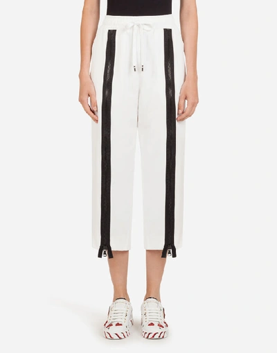 Shop Dolce & Gabbana Cady Pants With D&g Bands And Zipper In White