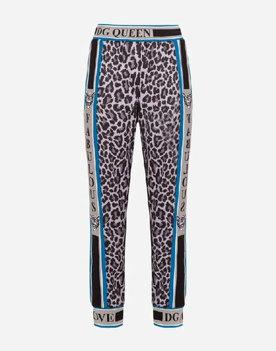 Shop Dolce & Gabbana Jogging Pants With Leopard Jungle Sport Print In Multicolor