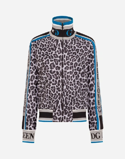 Shop Dolce & Gabbana Zip-up Sweatshirt With Jungle Sport Leopard Print In Multicolor