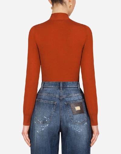 Shop Dolce & Gabbana Wool Sweater With Bow In Copper