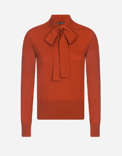 Shop Dolce & Gabbana Wool Sweater With Bow In Copper